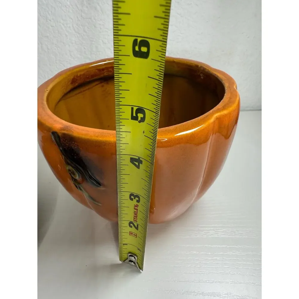 Vintage Ceramic Pumpkin Lidded Jar, Ribbed Stoneware Canister, Fall Decor